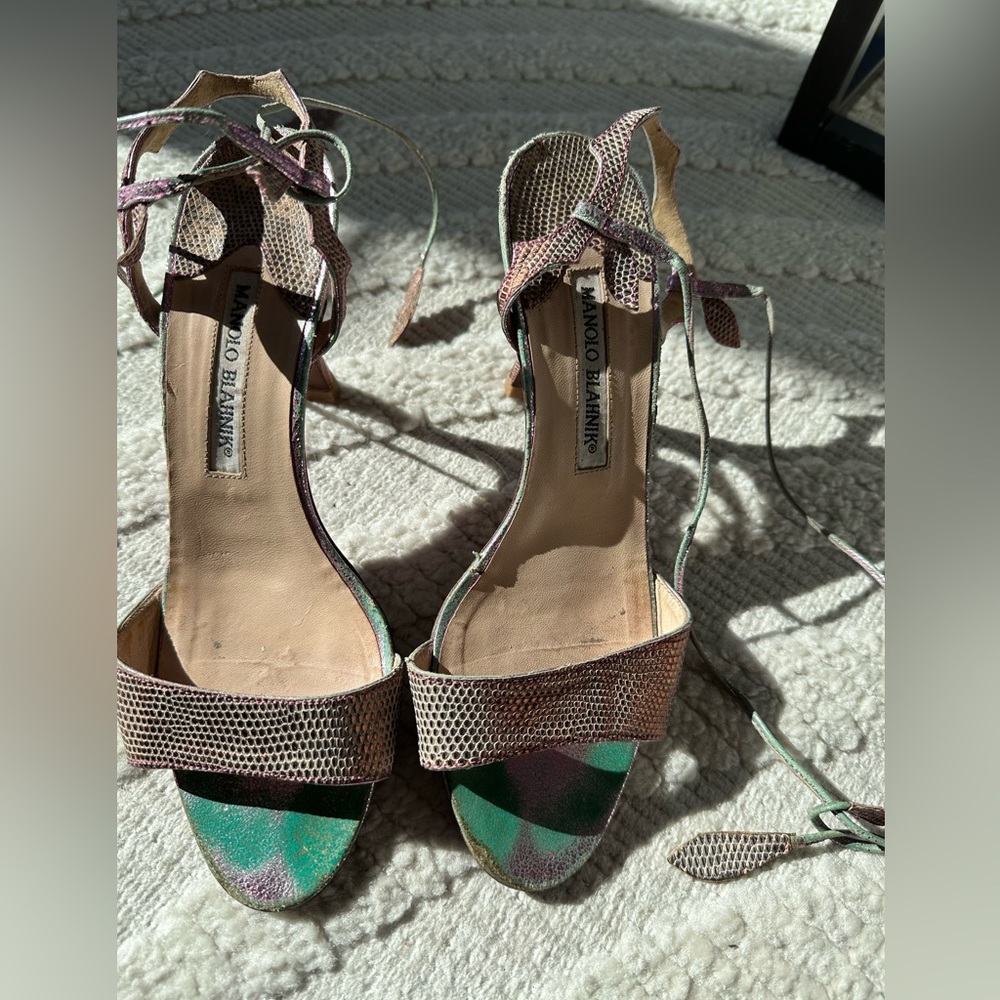 Manolo Blahnik size 36/6 sandals. Vintage! Tie at ankle. 2 inch heels. So comfy.
